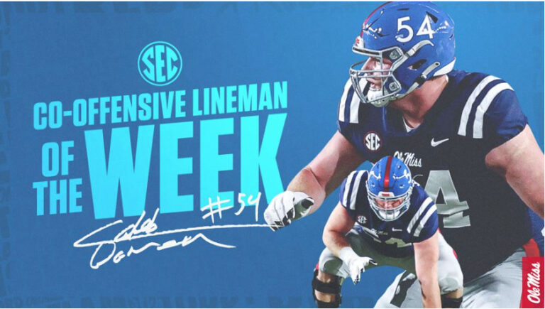 Ole Miss’ Warren Named SEC Co-Offensive Lineman of the Week