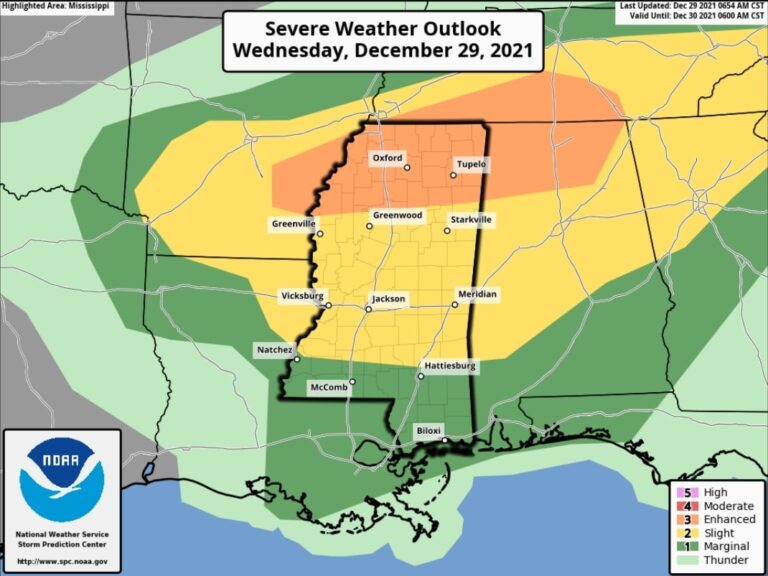 Severe Weather Risk Upgraded to ‘Enhanced’ for North Mississippi