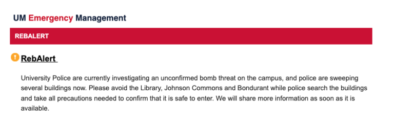 Fake Bomb Threat at UM Called in Via Phone
