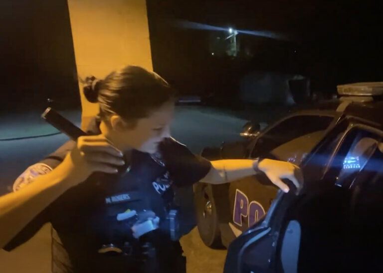 New police recruit demonstrating how to pull over a suspect.