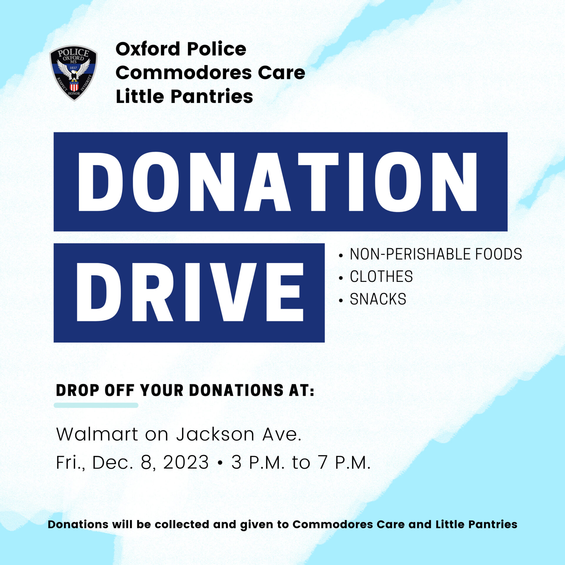 OPD Collecting Donations for Commodores Care, Little Pantries on
