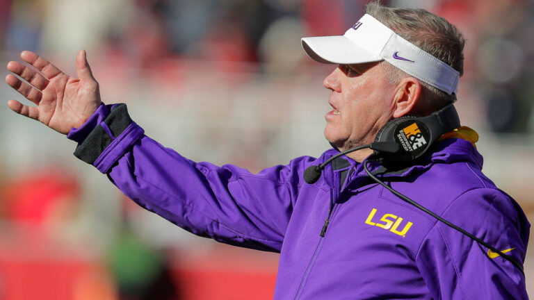 LSU Tigers coach Brian Kelly during a game against the Arkansas Razorback