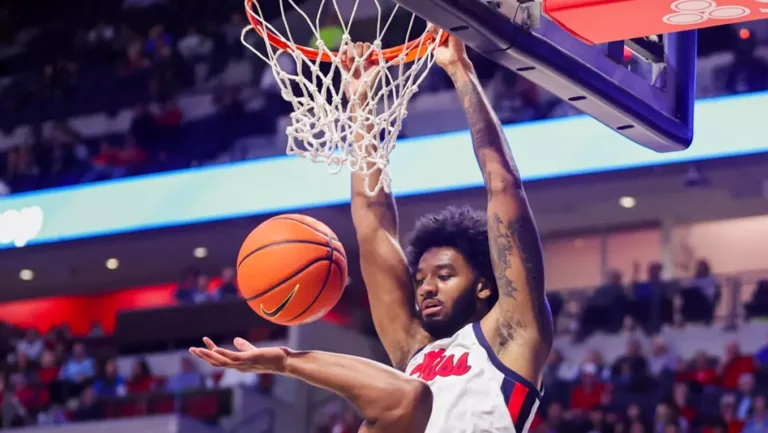 Ole Miss Rebels forward Patton Pinkins with a dunk against Southeastern Louisiana