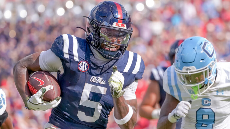 Ole Miss Rebels running back Kewan Lacy after a score against The Citadel