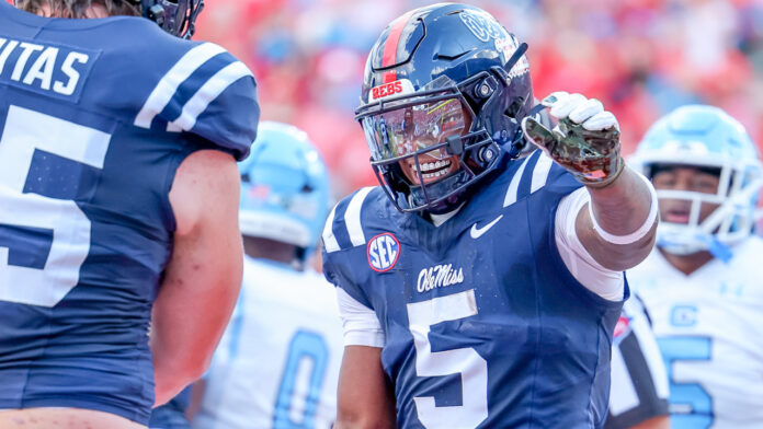 Ole Miss Rebels running back Kewan Lacy after a score against The Citadel in a game