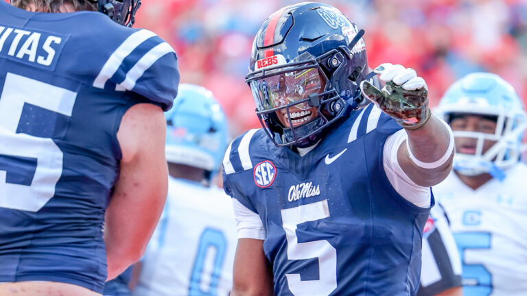 Ole Miss Rebels running back Kewan Lacy after a score against The Citadel in a game