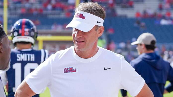 Ole Miss Rebels coach Lane Kiffin during pregame before game against The Citadel