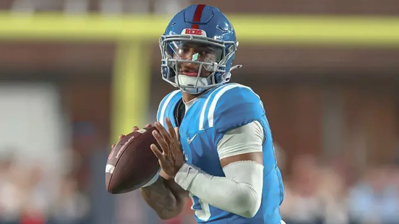 Ole Miss Rebels quarterback Trinidad Chambliss looking to pass against the Florida Gators