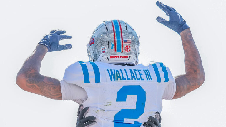 Ole Miss Rebels wide receiver Harrison Wallace in the Egg Bowl game against the Mississippi State Bulldogs