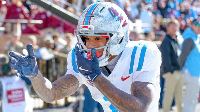 Ole Miss Rebels wide receiver Harrison Wallace in the Egg Bowl game against the Mississippi State Bulldogs