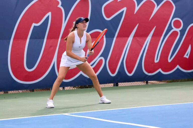 Ole Miss's Emily Welker waits for a serevice during a match this season.