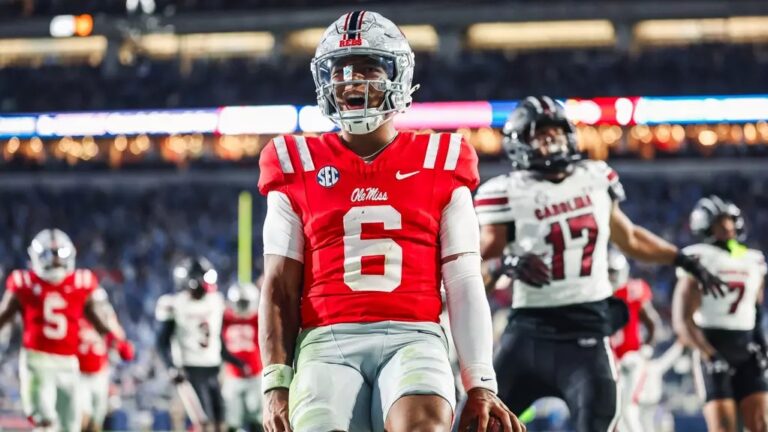 Ole Miss quarterback Trinidad Chambliss reacts after a play against South Carolina.