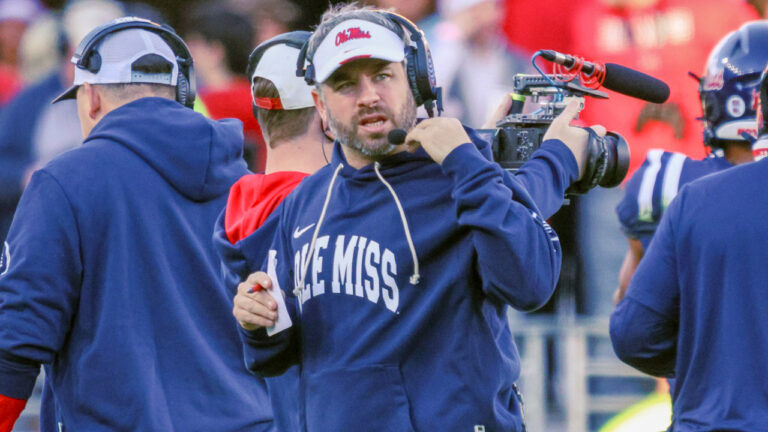 Ole Miss Rebels coach Pete Golding on the sidelines during College Football Playoff game against the Tulane Green Wave