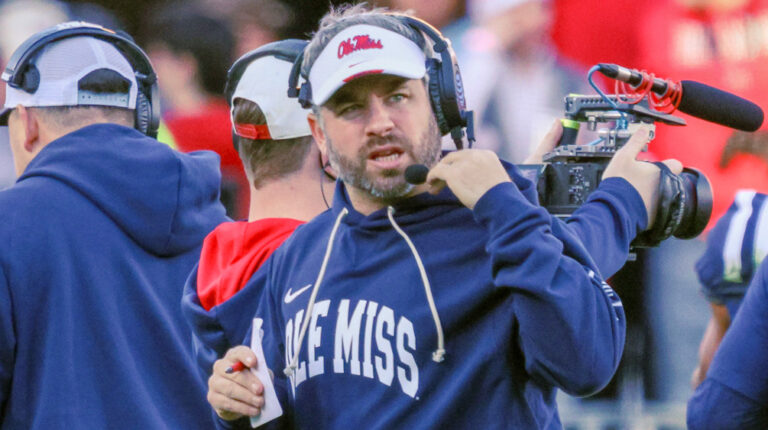 Ole Miss Rebels coach Pete Golding on the sidelines during College Football Playoff game against the Tulane Green Wave