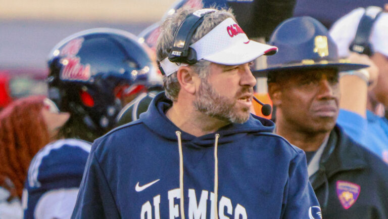 Ole Miss Rebels coach Pete Golding on the sidelines during College Football Playoff game against the Tulane Green Wave
