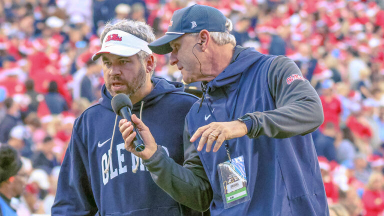 Ole Miss Rebels coach Pete Golding on the sidelines during College Football Playoff game against the Tulane Green Wave