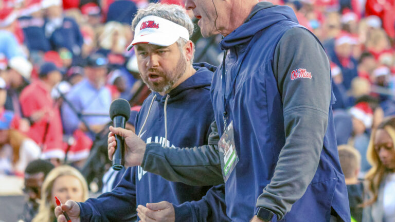 Ole Miss Rebels coach Pete Golding on the sidelines during College Football Playoff game against the Tulane Green Wave
