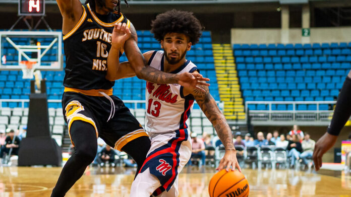 Ole Miss guard Kezza Giffa drives to the basket Saturday against Southern Miss. | Ole Miss Athletics