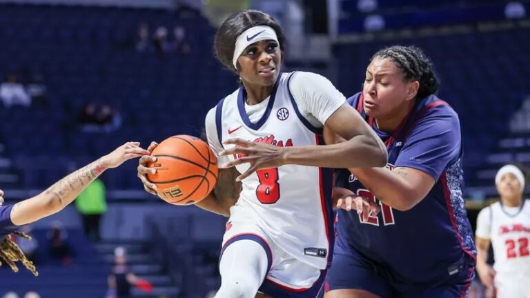 Ole Miss Women's Basketball during the game against South Carolina State at The SJB Pavilion at Ole Miss in Oxford, MS on December 14, 2025. | Photo by Hailey Austin/Ole Miss Athletics.
