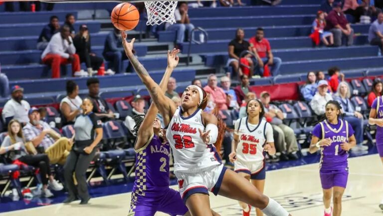 Cotie McMahon puts up a layup during Sunday afternoon's game against Alcorn State. | Ole Miss Athletics