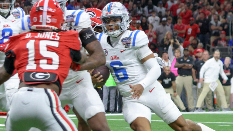 Ole Miss Rebels quarterback Trinidad Chambliss runs against the Georgia Bulldogs