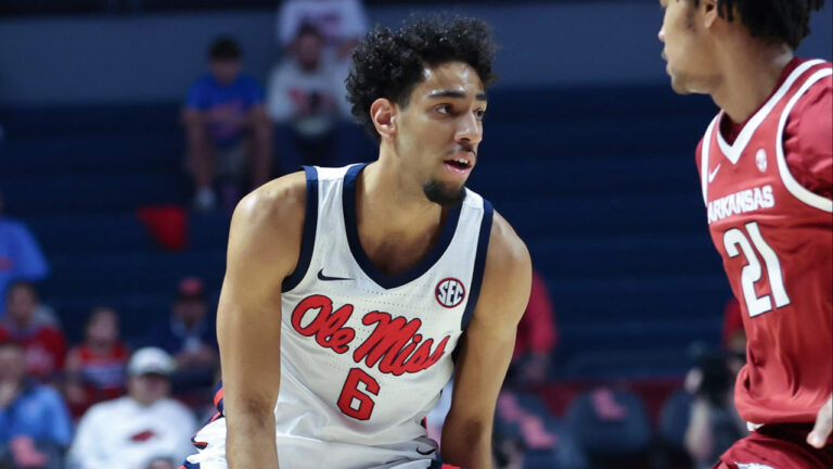 Ole Miss Rebels guard Ilias Kamardine in game against the Arkansas Razorbacks