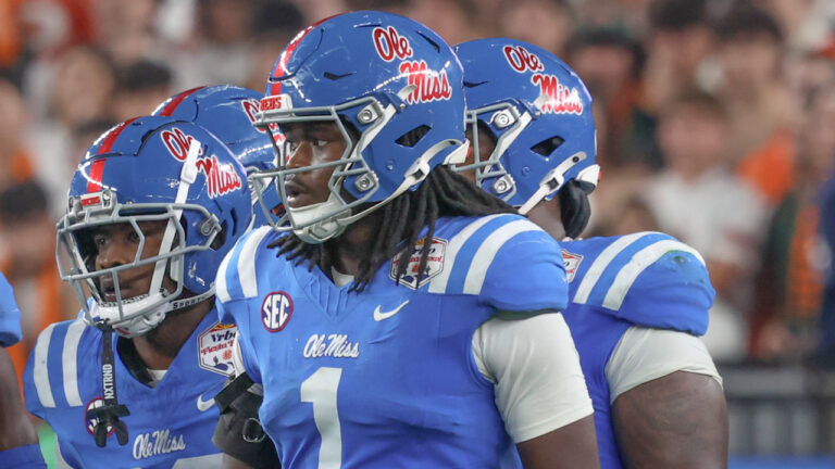 Ole Miss Rebels defensive lineman Princewill Umanmielen during Fiesta Bowl against the Miami Hurricanes