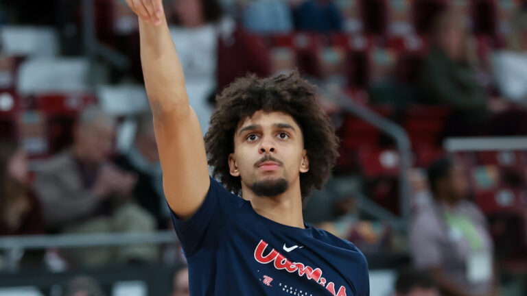 Ole Miss Rebels guard Patton Pinkins during warmups before game with the Mississippi State Bulldogs