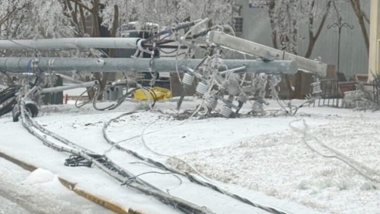 Downed in Batesville, Miss., show how ice formed and brought down power poles, leading to large power outage