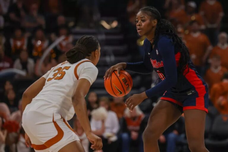 Ole Miss guard Sira Thienou in action against Texas in Sunday's SEC game. | Ole Miss Athletics