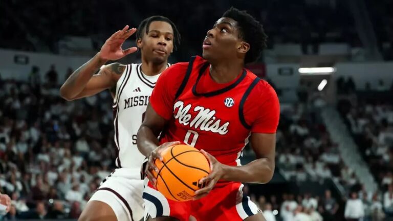 Ole Miss forward Malik Dia looks towards the basket during Saturday's game against Mississippi State. | Ole Miss Athletics