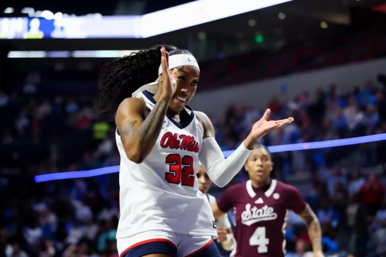 Ole Miss senior Cotie McMahon celebrates during the Rebels' win against Mississippi State. | Ole Miss Athletics