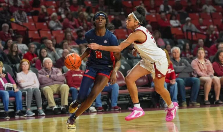 Ole Miss senior forward Latasha Lattimore drives to the basket against Oklahoma. | Ole Miss Athletics