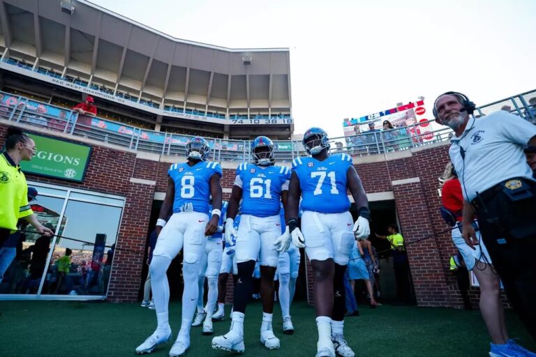 Ole Miss offensive lineman PJ Wilkins, right, will be entering the transfer portal. | Ole Miss Athletics