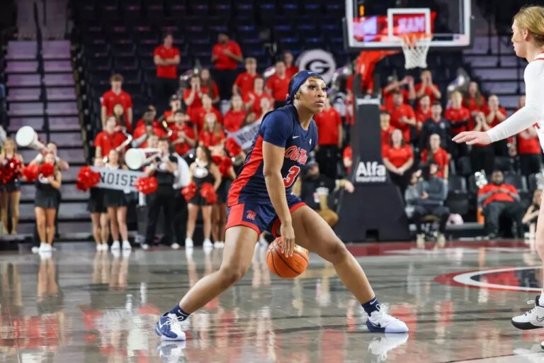 Ole Miss senior guard Kaitlin Peterson dribbles the ball during Sunday's loss to Georgia. | Ole Miss Athletics