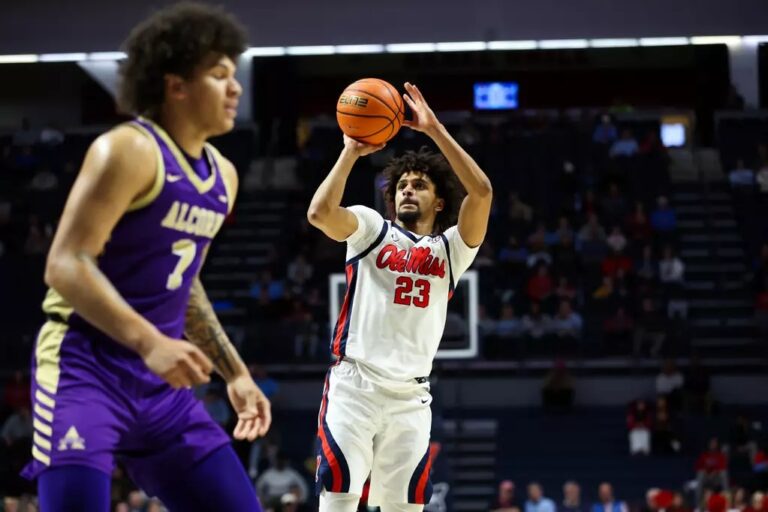 Ole Miss Men's Basketball during the game against Alcorn State at The SJB Pavilion at Ole Miss in Oxford, MS on December 29, 2025. | Photo by Hailey Austin/Ole Miss Athletics.