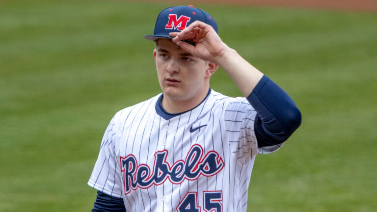 Ole Miss Rebels pitcher Will Libbert on mound against Nevada