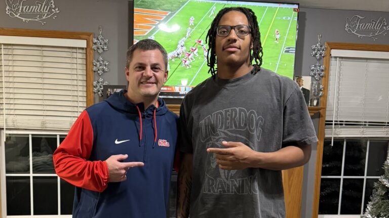 Ole Miss linebackers coach Jack Schoonover and EDGE Keysan Taylor. | Photo Credit: Kaysan Taylor/X