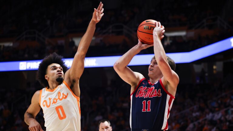 Ole Miss sophomore Travis Perry makes a shot during a game against Tennessee. | Ole Miss Athletics