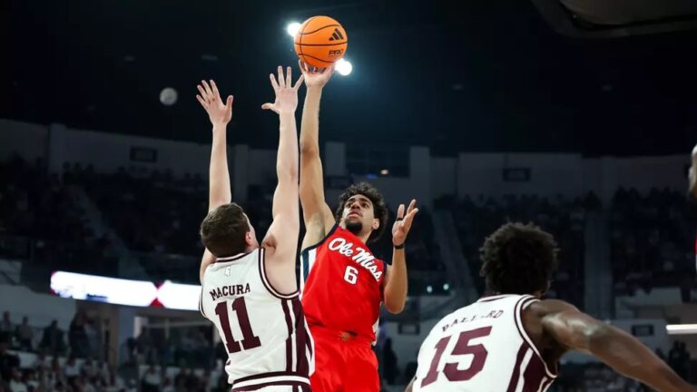 Ole Miss Men's Basketball during the game against Mississippi St. at Humphrey Coliseum in Starkville, Mississippi on January 17, 2026. | Ole Miss Athletics