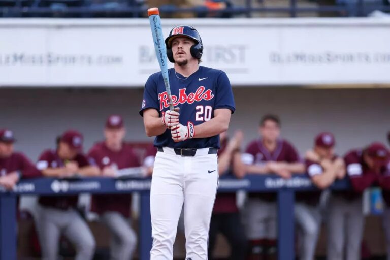 Ole Miss designated hitter Collin Reuter prepares for an at-bat against Missouri State on Friday. | Ole Miss Athletics