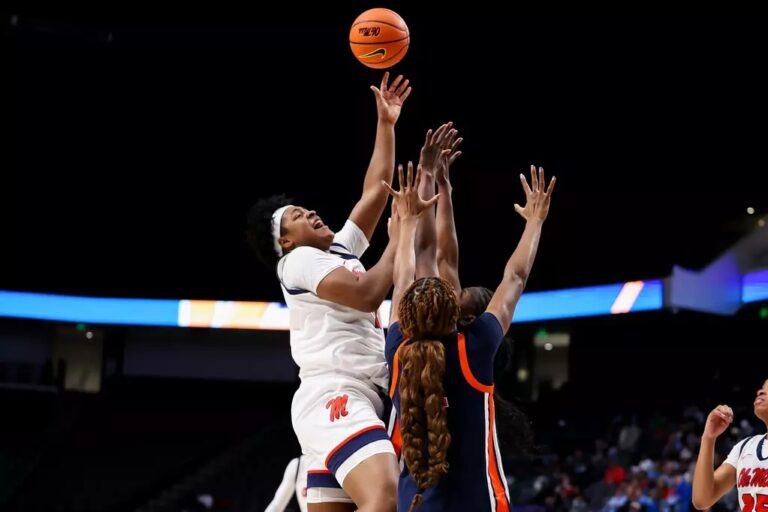 Ole Miss senior Christeen Iwuala makes a field goal attempt during Monday night's game against Auburn. | Ole Miss Athletics