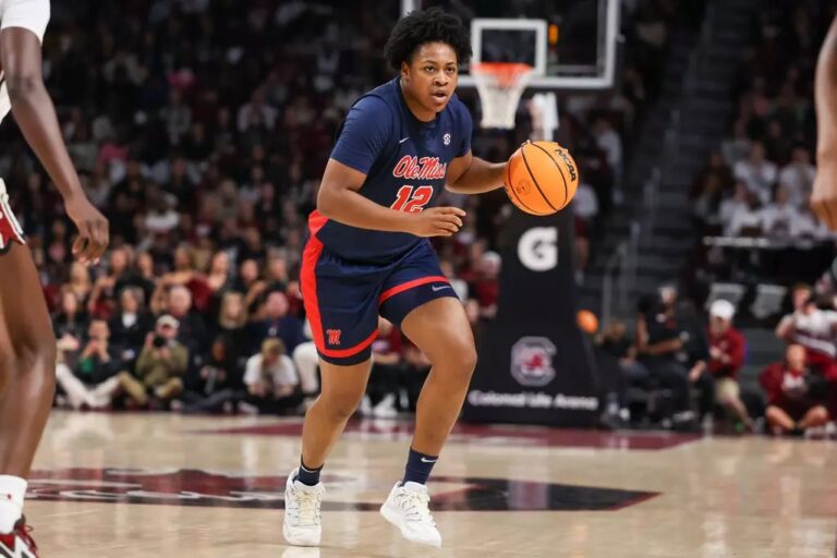 Ole Miss' Christeen Iwuala during the game against South Carolina at Colonial Life Arena at the University of South Carolina in Columbia, SC on February 22, 2026. | Ole Miss Athletics