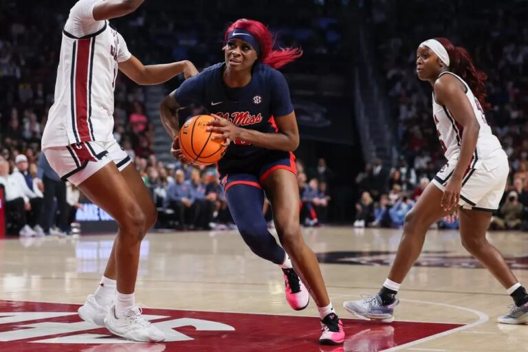 Ole Miss Women’s Basketball during the game against South Carolina at Colonial Life Arena at the University of South Carolina in Columbia, SC on February 22, 2026. | Ole Miss Athletics