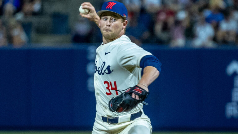 Ole Miss pitcher Landon Waters against then-No. 15 Kentucky. | Dylan Cohron, HottyTodday.com Images