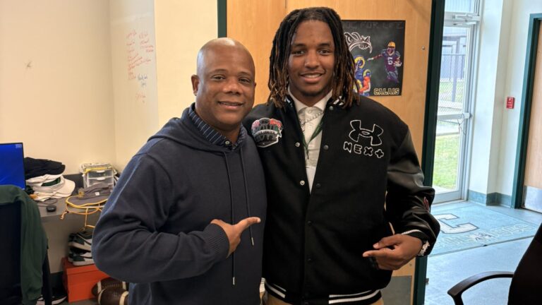 Ole Miss assistant coach Frank Wilson with Cecilia High School athlete Braylon Calais. Braylon Calais/X