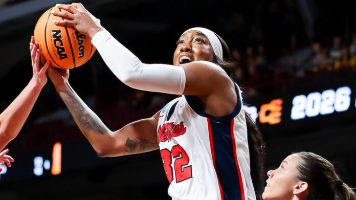 Ole Miss senior Cotie McMahon goes for a layup in a NCAA Tournament game against Gonzaga in Minneapolis, Minn. | Ole Miss Athletics