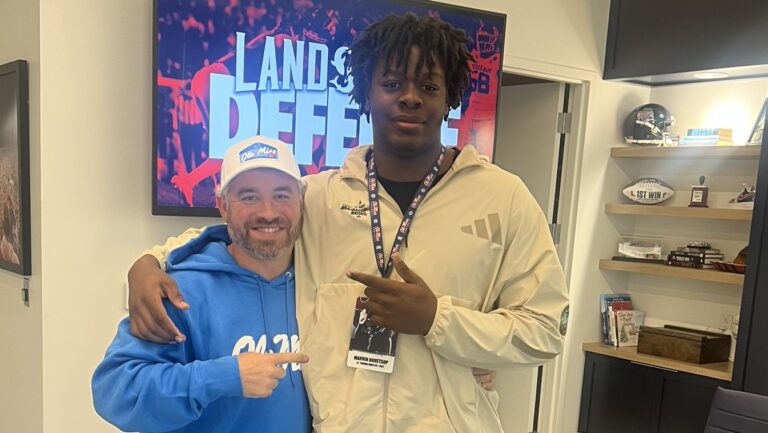 Ole Miss coach Pete Golding and Connecticut defensive lineman Marvin Nguetsop. | Marvin Nguetsop/X