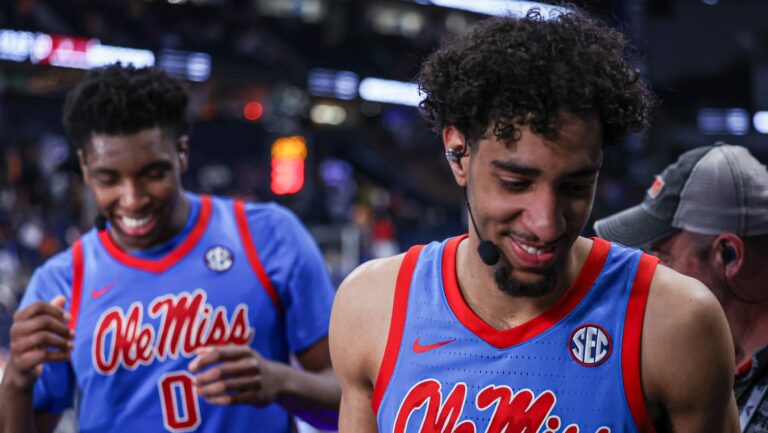 Ole Miss guard Ilias Kamardine and forward Malik Dia arrive for live interviews on SEC Network. | Ole Miss Athletics