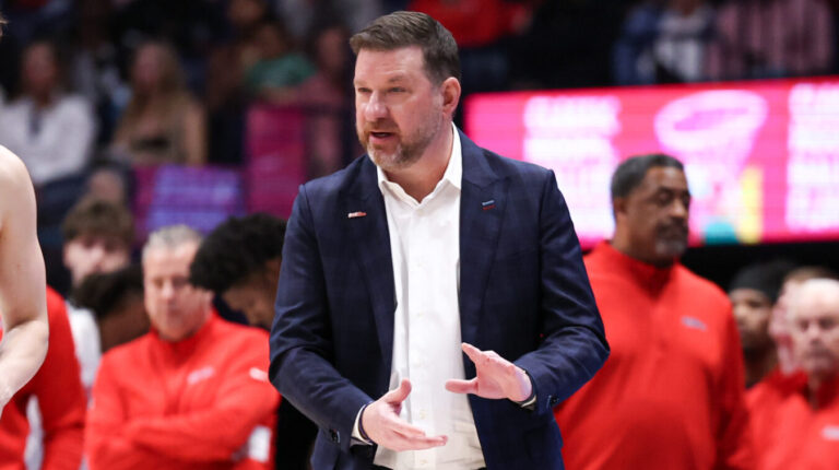 Ole Miss coach Chris Beard during a SEC Tournament semifinal game against Arkansas in Nashville. | Ole Miss Athletics